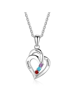 Personalized Mothers Name Necklace Sterling Silver with 3 Simulated Birthstones Pendant Relationship Heart Name Necklace for 3 Meaningful Necklace for Women