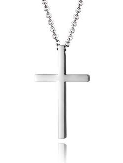 Reve Simple Stainless Steel Silver Tone Cross Pendant Chain Necklace for Men Women, 20-22 Inches