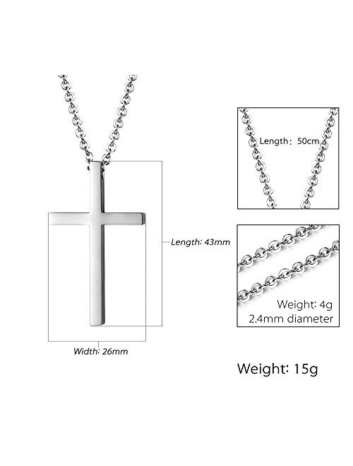 Reve Simple Stainless Steel Silver Tone Cross Pendant Chain Necklace for Men Women, 20-22 Inches