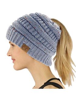 Ponytail Messy Bun BeanieTail Soft Winter Knit Stretchy Beanie Hat Cap