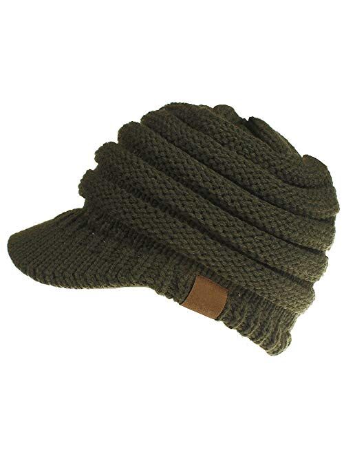 Dukars Women's Warm Chunky Cable Knit Messy Bun Hat Ponytail Visor Beanie Cap