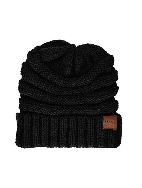 ZOORON Ponytail Beanie Hat for Women, High Messy Warm Stretch Cable Knit Winter Ponytail Beanie Skull Cap