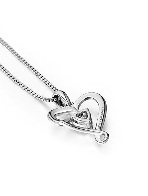 Mother's Birthday Gift I Love You Mom S925 Sterling Silver Heart Pendant Necklace