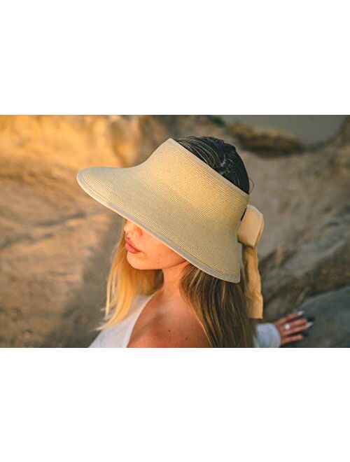Pineapple&Star Vienna Visor Womens Summer Sun Straw Packable UPF 50+ Beach Hat