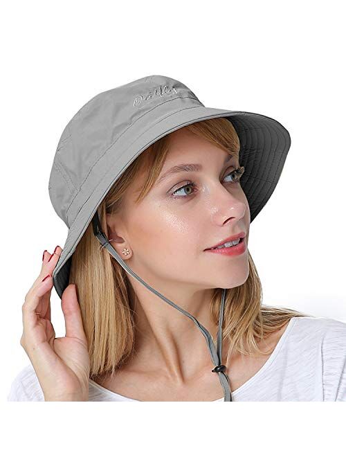 Womens Large Bucket Sun Hat with Detachable Chin Strap Quick Dry Water Resistant