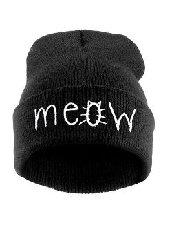 Beurio Slouchy Beanie Winter Knit Skull Hat for Women Men with Meow