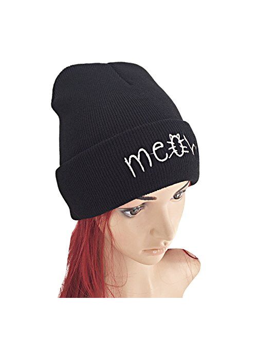 Beurio Slouchy Beanie Winter Knit Skull Hat for Women Men with Meow