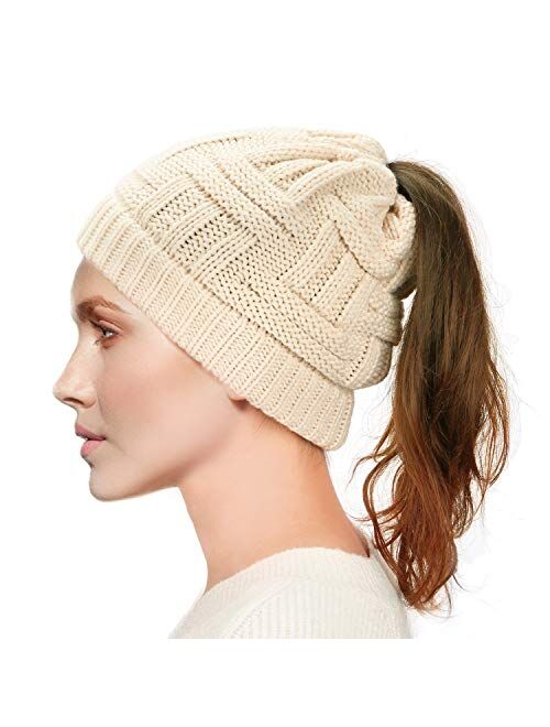 Dafunna Womens Ponytail Beanie Hat Soft Knit BeanieTail Warm Winter Hat