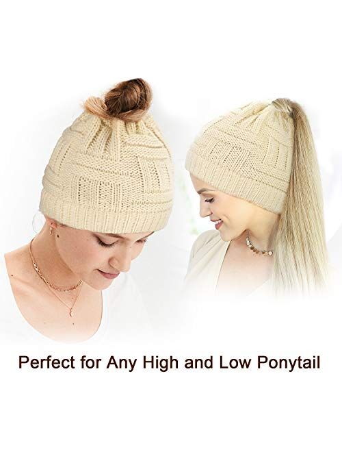 Dafunna Womens Ponytail Beanie Hat Soft Knit BeanieTail Warm Winter Hat