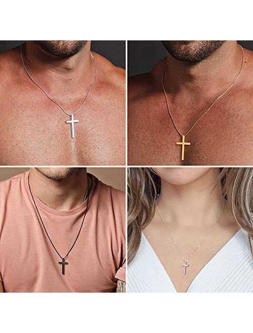 M MOOHAM Cross Necklace for Men, Silver Black Gold Stainless Steel Plain Cross Pendant Necklace for Men Box Chain 16-30 Inch