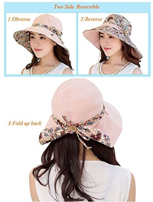 HAPEE Womens Garden Hat,Both Sides wear, Foldable Wide Brim UPF 50+,pefect for Women Fishing