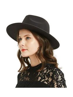 Women or Men Woolen Felt Fedora Hat Vintage Widet Brim Crushable Hat Belt Jazz