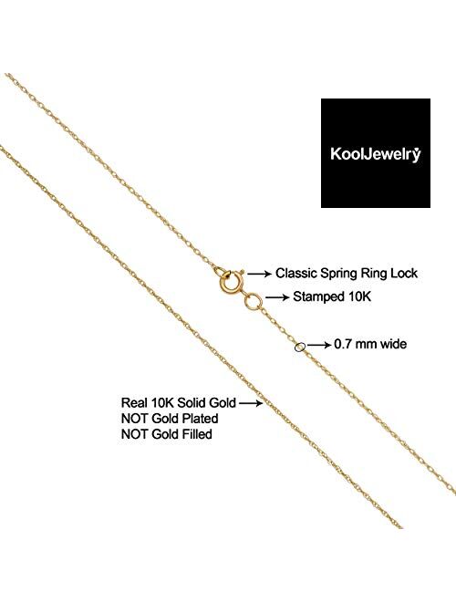 Kooljewelry 10k Yellow Gold Rope Chain Necklace (0.7 mm, 0.9 mm, 1 mm or 1.3 mm)