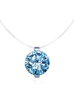 Infinite U Solitaire Pendant 925 Sterling Silver Cubic Zirconia CZ with Transparent Chain Necklace for Women