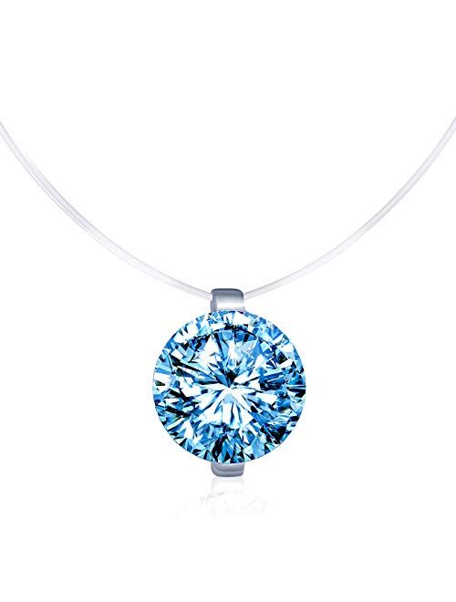 Infinite U Solitaire Pendant 925 Sterling Silver Cubic Zirconia CZ with Transparent Chain Necklace for Women