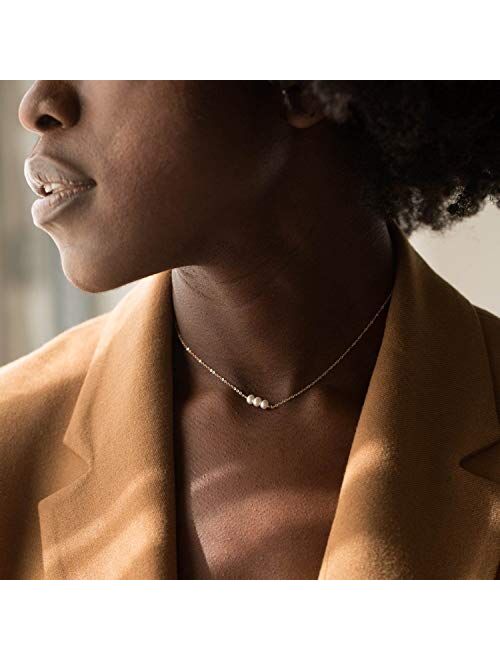 Befettly Mini Pearls Choker Necklace Bar Star Shell Turquoise Necklace Pendant Delicate Handmade 14k Gold Fill Choker