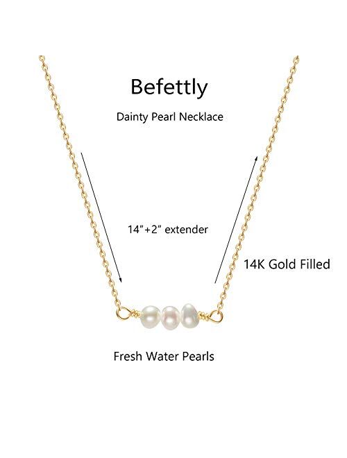 Befettly Mini Pearls Choker Necklace Bar Star Shell Turquoise Necklace Pendant Delicate Handmade 14k Gold Fill Choker