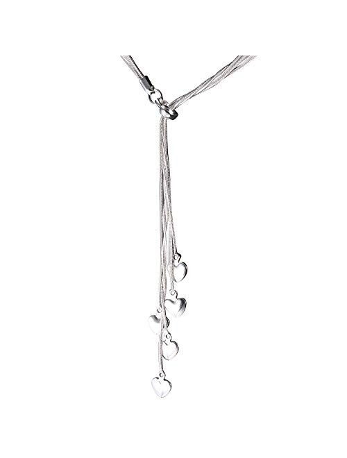 SOSUO 925 Sterling Silver Five-line Chain with Five-Heart Necklace(18", 20", 21.6")