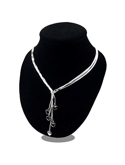 SOSUO 925 Sterling Silver Five-line Chain with Five-Heart Necklace(18", 20", 21.6")