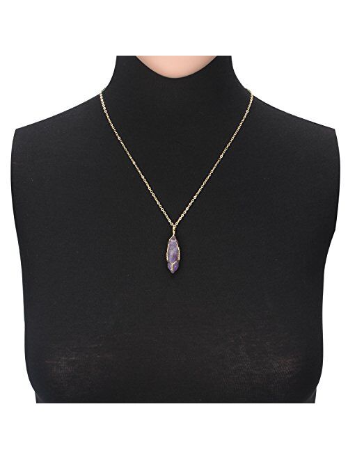 BOUTIQUELOVIN Hexagonal Natural Quartz Stone Pendant Healing Crystal Full Wire Wrap Gemstone Necklace for Women