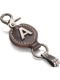 Leather Keychain For Men, Single Letter Alphabet with Easy Clasp