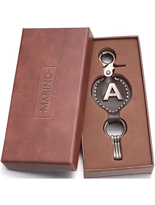 Marino Avenue Leather Keychain For Men, Single Letter Alphabet with Easy Clasp
