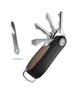 Smart Key Organizer Keychain, 100% Real Leather Compact Key Holder, Secure Locking Mechanism, Pocket Key Chain up to 10 Keys, EDC Stainless Steel Multi-Tool