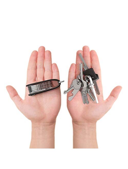 Smart Key Organizer Keychain, 100% Real Leather Compact Key Holder, Secure Locking Mechanism, Pocket Key Chain up to 10 Keys, EDC Stainless Steel Multi-Tool