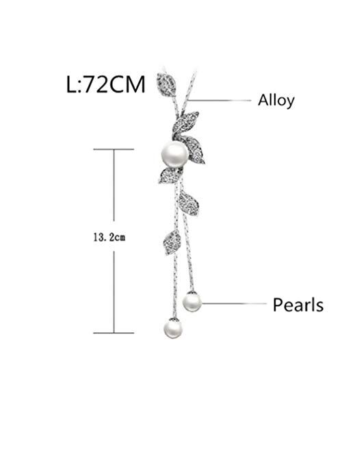 Crystal Pearls Pendant Tassel Necklace for Women Jewelry Tassel Long Sweater Necklaces