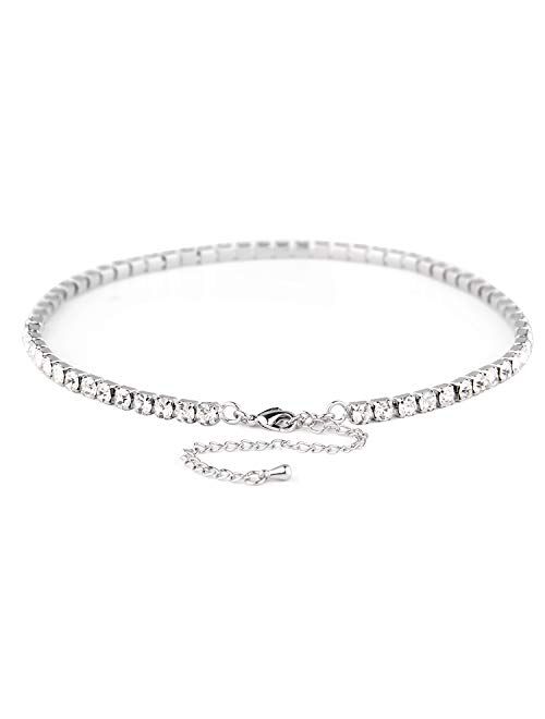 Zealmer White Gold Plated 1-8 Rows Rhinestone Choker Necklace for Women