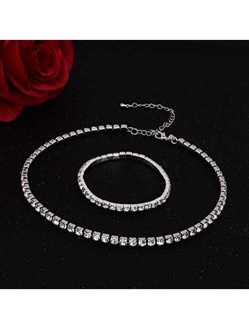 Zealmer White Gold Plated 1-8 Rows Rhinestone Choker Necklace for Women