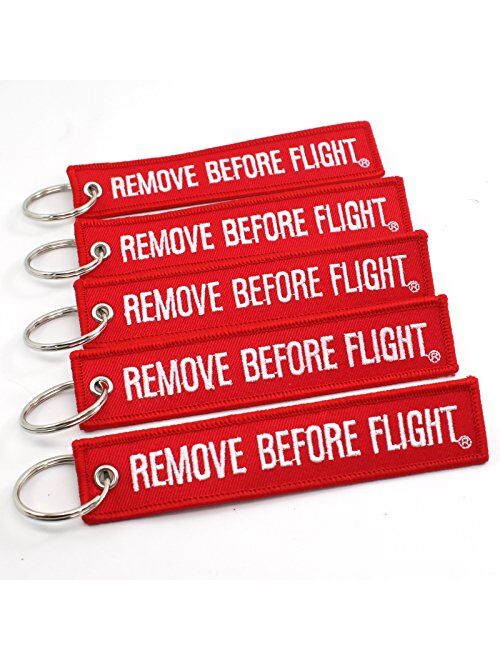 Remove Before Flight Key Chain - 5 Pack Red with White Letters - Rotary13B1