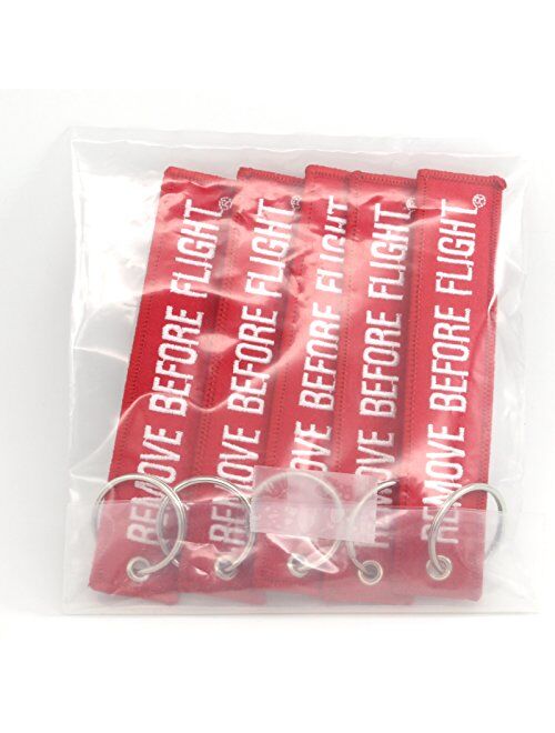 Remove Before Flight Key Chain - 5 Pack Red with White Letters - Rotary13B1