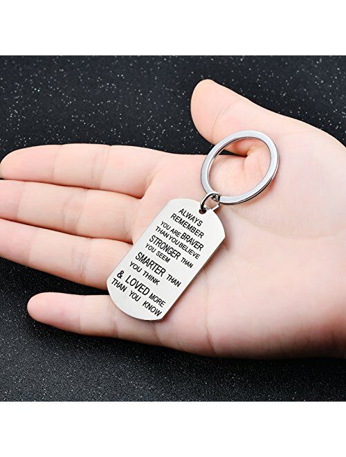 Stainless Steel Key Chain Ring You are Braver Stronger Smarter Than You Think Pendant Family Friend Gift