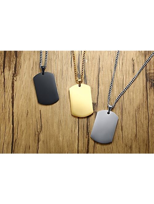 VNOX Free Engraving Stainless Steel Plain Dog Tag Pendant Necklace with 24" Chain,Gift for Dad Husband Boy