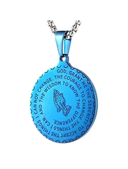 Bible Verse Prayer Necklace Christian Jewelry Gold Stainless Steel Praying Hands Coin Medal Pendant
