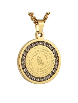 Bible Verse Prayer Necklace Christian Jewelry Gold Stainless Steel Praying Hands Coin Medal Pendant