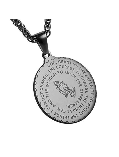 HZMAN Bible Verse Prayer Necklace Christian Jewelry Gold Stainless Steel Praying Hands Coin Medal Pendant