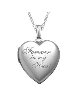 "Forever in My Heart" Locket Necklace That Holds Pictures in Sterling Silver - 3/4 Inch X 3/4 Inch - Includes 18 inch Chain
