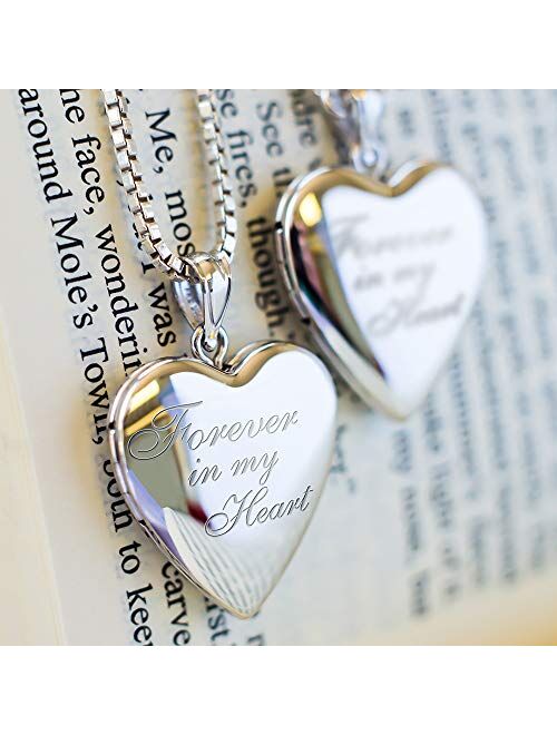 "Forever in My Heart" Locket Necklace That Holds Pictures in Sterling Silver - 3/4 Inch X 3/4 Inch - Includes 18 inch Chain