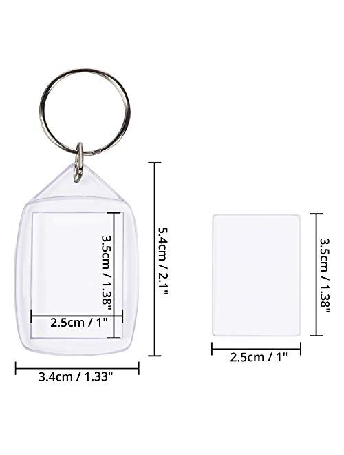 DIY Keychain (100 Pieces) - 1.33 x 2.1inch Acrylic Clear Picture Keychains - Transparent Double Sided Photo Insert Blank Keyrings - Personalized Custom Keyring for Men, W