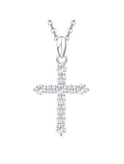 Carleen White Gold Plated 925 Sterling Silver Lab Created Colorstone Birthstone Crucifix Cross Prong Pendant Necklace Faithful Gift Ideas for Her, 16" + 2" Extender