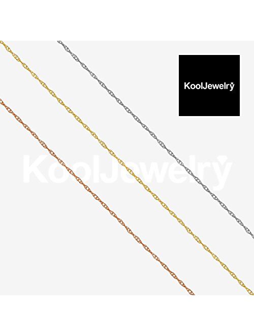 KoolJewelry 10k Yellow, White or Rose Gold Very Thin and Lightweight Rope Chain Necklace for Women (0.8 mm) - 14, 16, 18, 20 or 24 inch