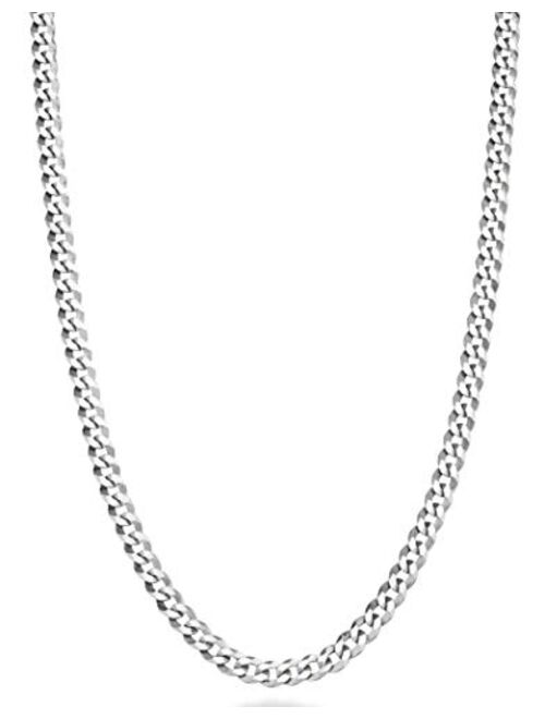 Miabella Solid 925 Sterling Silver Italian 3.5mm Diamond Cut Cuban Link Curb Chain Necklace for Women Men, 13+2, 16, 18, 20, 22, 24, 26, 30 Inch Made in Italy