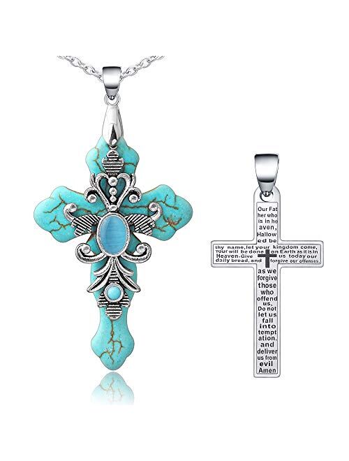 Silver Cross Faith Pendant Necklace Crystal Heart Christian Religous Jewelry for women Girls Stainless Steel Chain 18" with 2" Extension