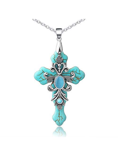 Silver Cross Faith Pendant Necklace Crystal Heart Christian Religous Jewelry for women Girls Stainless Steel Chain 18" with 2" Extension