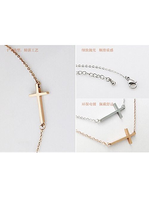 Sideways Cross Necklace 18k Gold Plated Stainless Steel Simple Small Cross Pendant From Ghome Offer Silver or Gold Color 18 Inches for Women Girls with Gift Box