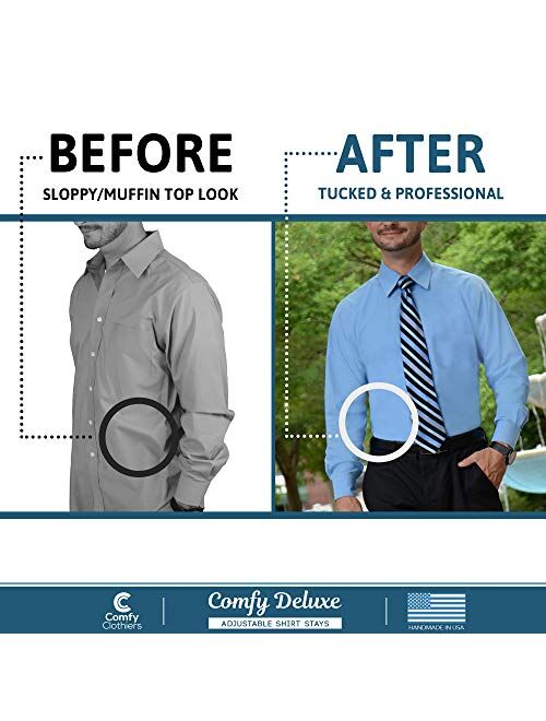 Garter Style Shirt Stays - Adjustable Elastic Shirt Garters with Locking, Non-Slip Clips (1 Pair - Black)
