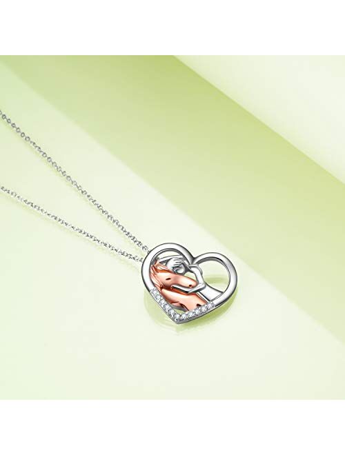 YFN Sterling Silver Lovely Animal Heart Moon Pendant Necklace Jewelry Gift for Women Girls 18"