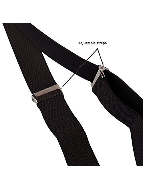 Boolavard TM Braces/Suspenders One Size Fully Adjustable Y Shaped With Strong Clips